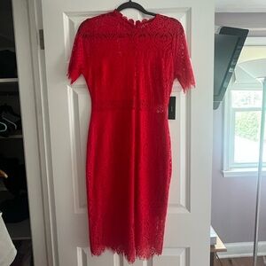 Lulu's Vibrant Red Lace Midi Dress